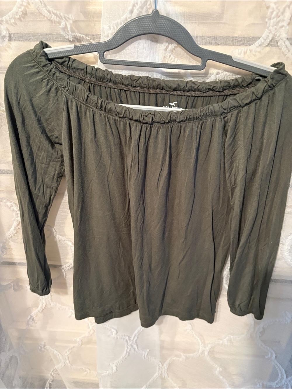 Hollister Olive Green Off-Shoulder Long Sleeve Tunic Top